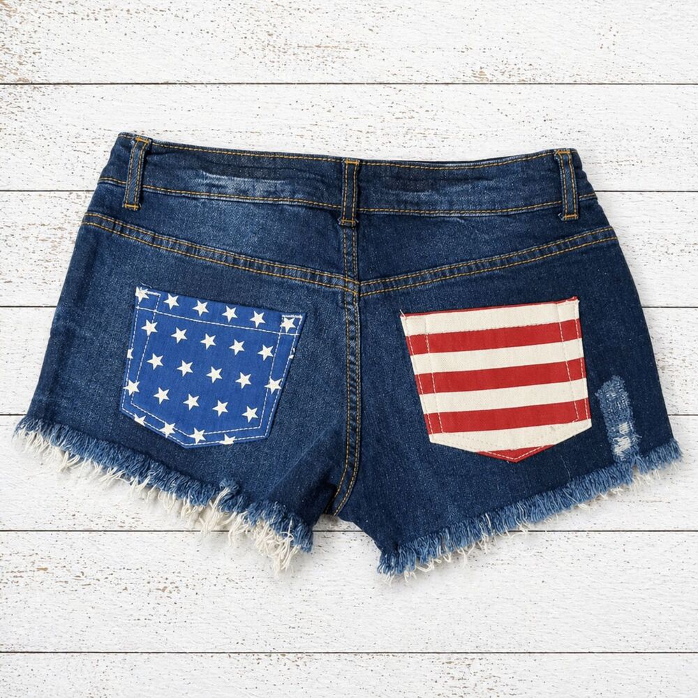 NWT Lascana Distressed Short Shorts Patriotic Women's Size 2